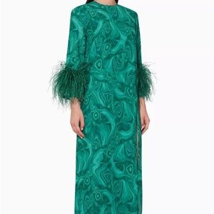 16 Arlington Billie Feather Trimmed Dress in Caddy Green- UK 6 NWOT